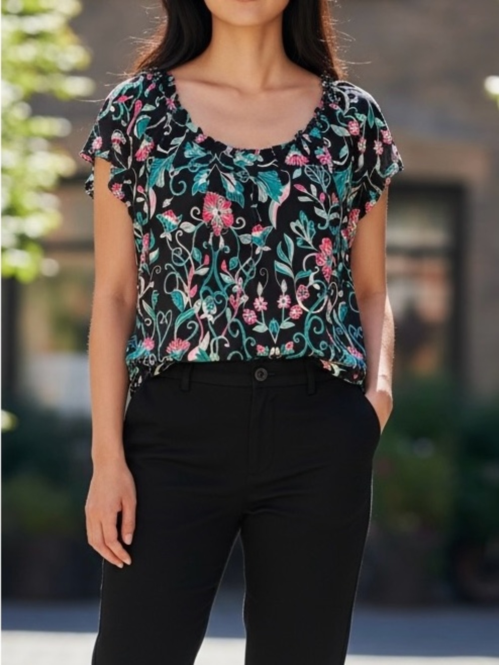 Lauren Conrad Floral Scoop-Neck Blouse